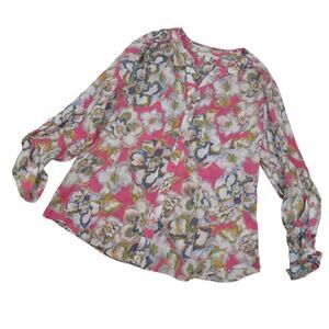 Juniper + Lime Floral Button Up Shirt Sz XL | Ruffle Roll Tab Sleeve Blouse